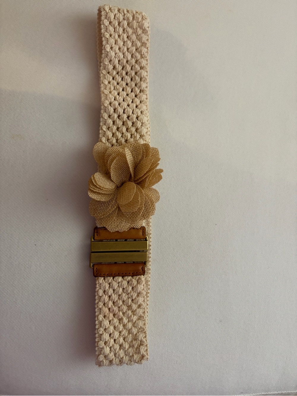 Cream Floral Elastic Waist Belt
